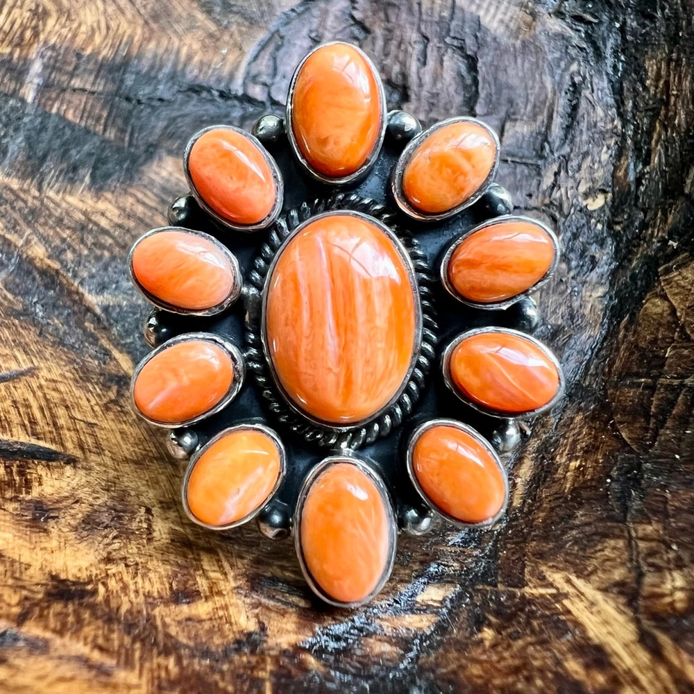 925 Sterling Spiny Oyster Cluster Ring Size 9.5 Bold Statement Southwestern